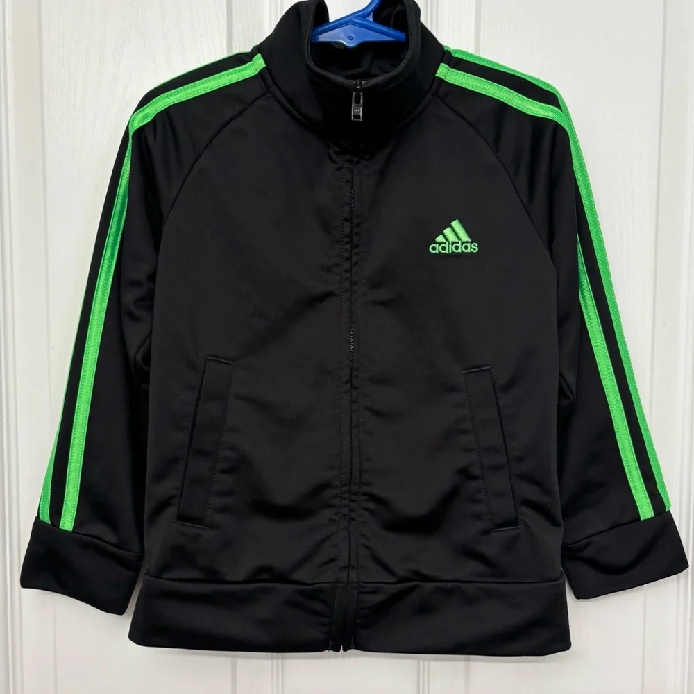 Black Track Jacket with Green Stripes | Adidas 4T